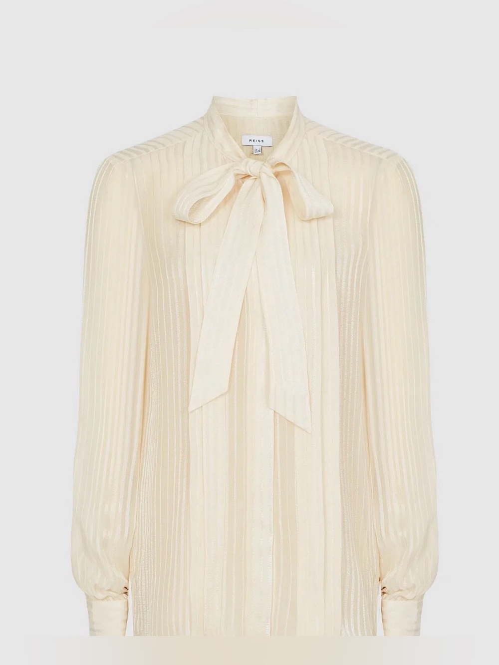 Reiss Women’s Nessa Cream Striped Sheer Blouse Tie Neck Feminine Whimsy US 6
